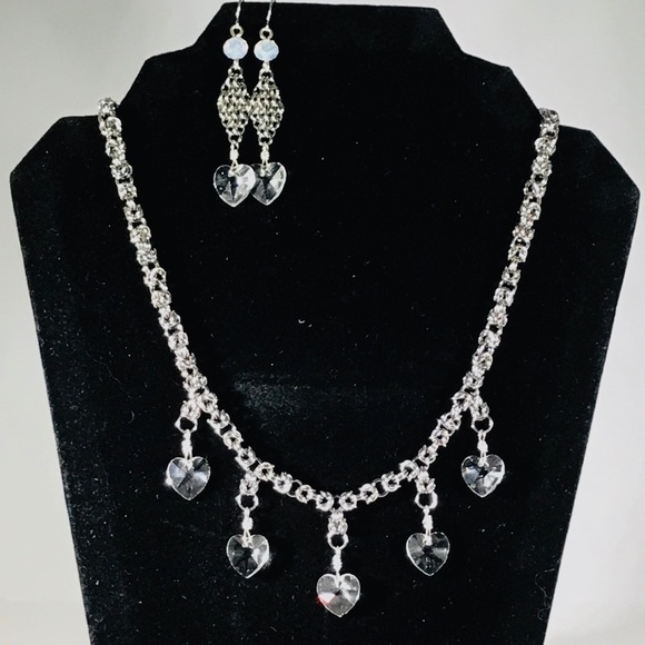 Artisan Crystal Hearts Necklace and Earring Set - Picture 3 of 4
